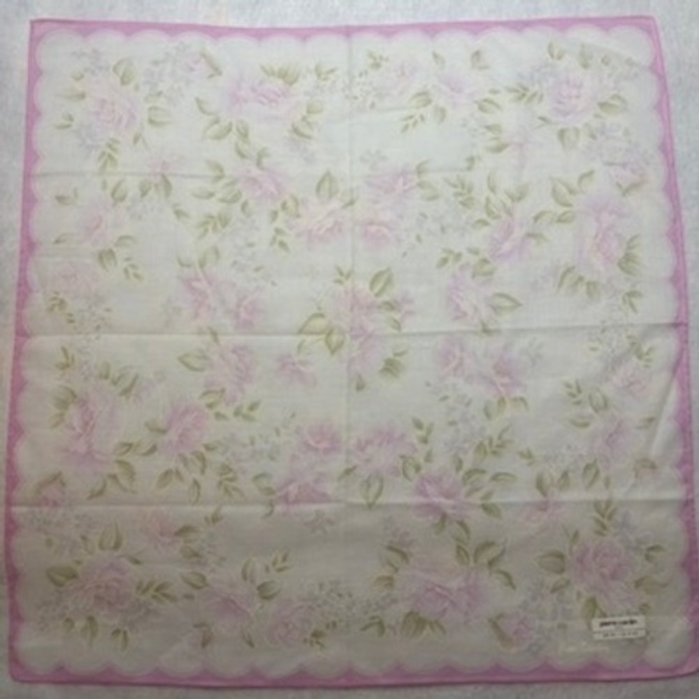VTG PIERRE CARDIN Scarf Handkerchief Floral Cotton Pink 18x18